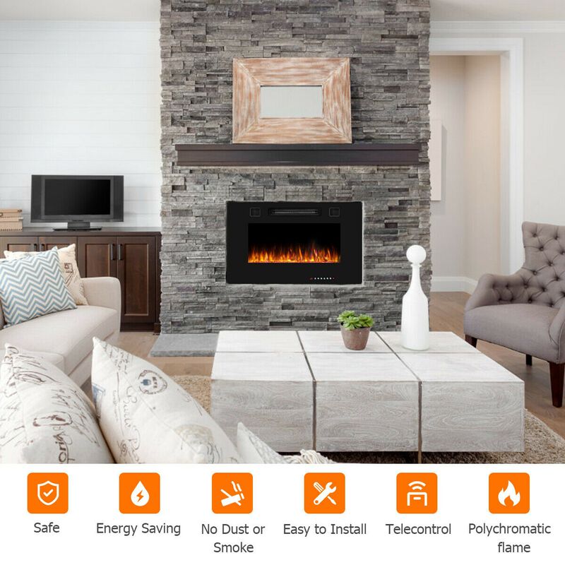 Recessed Ultra Thin Electric Fireplace Heater with Glass Appearance
