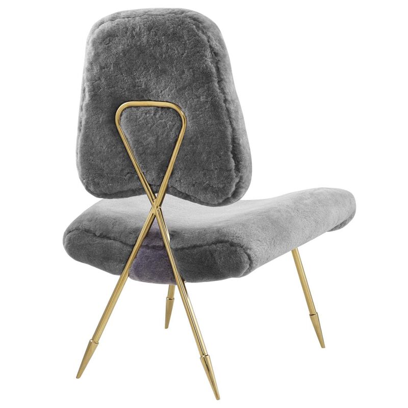 Modway Ponder Contemporary Modern Sheepskin Fur Lounge Accent Chair in Gray