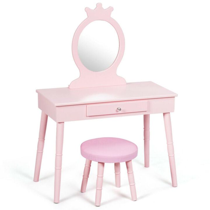 Hivvago Kids Vanity Makeup Table and Chair Set Make Up Stool