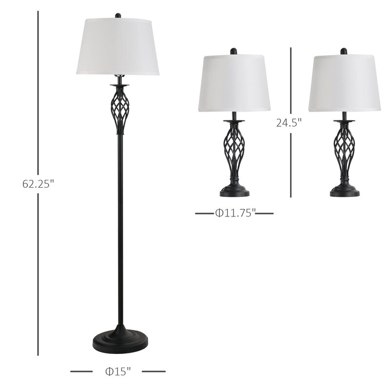 Black/White Illumination: 3-Piece Lamp Set with Floor and Table Lamps