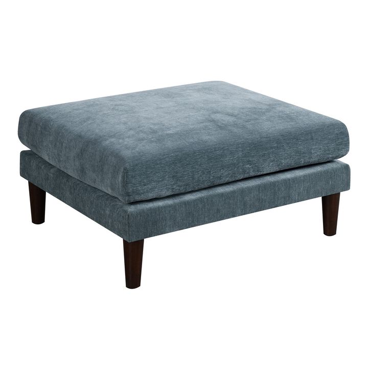 Rio 32 Inch Modular Ottoman, Box Cushion Seat, Wood Legs, Slate Blue Fabric-Benzara