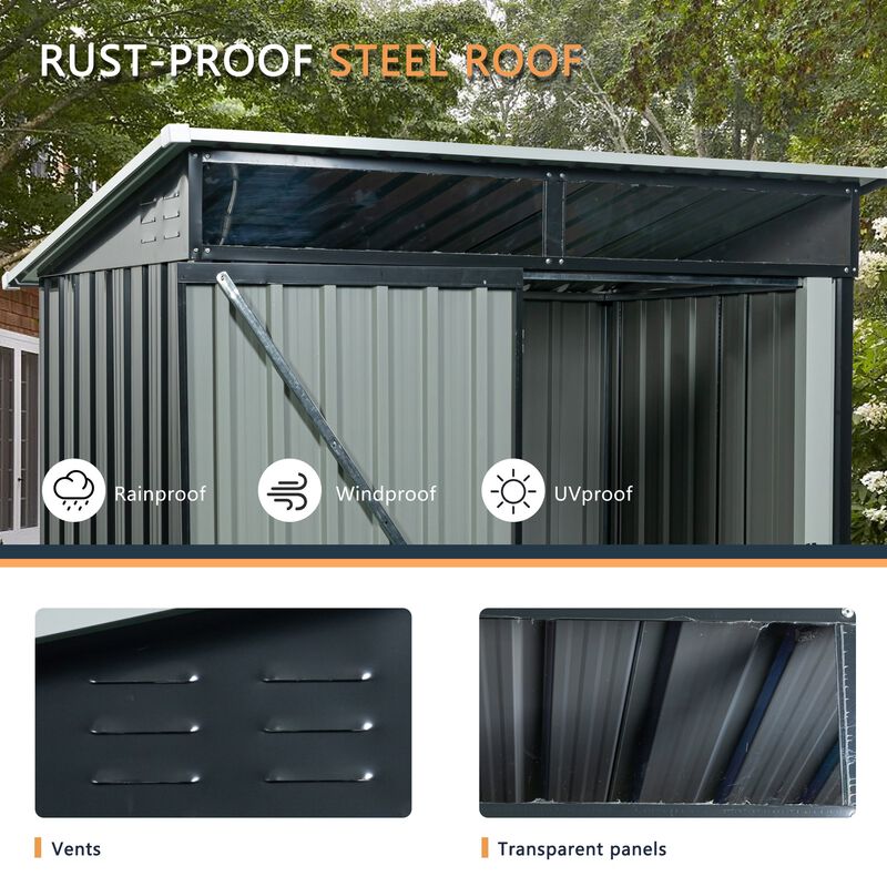 MONDAWE 5ft x 3ft Steep Slope Outdoor Metal Storage Shed With Transparent Plate and Hinged door