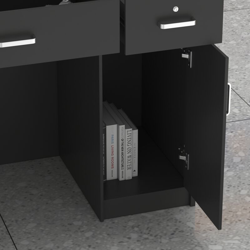 47.2 in. Rectangle Black Wooden Desk with 3-Drawers, Cabinet and Shelves