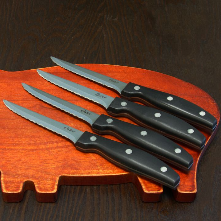 Oster Granger 4.5 in. Stainless Steel Blade Steak Knife Set in Black (4 Pack)