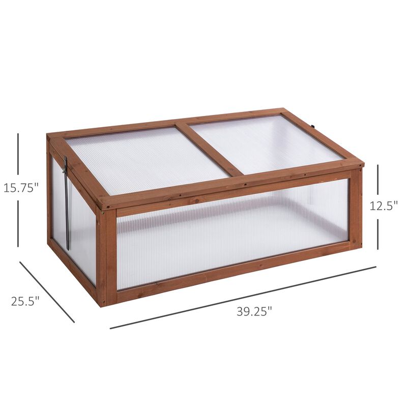 Brown Plant Protector: 39"x26"x16" Wooden Polycarbonate Greenhouse