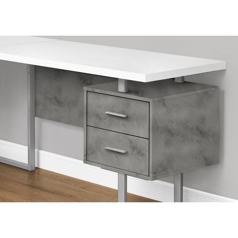 Monarch Specialties Computer Desk, Home Office, Corner, Left, Right Set-Up, Storage Drawers, 70"L, L Shape, Work, Laptop, Metal, Laminate, Grey, White, Contemporary, Modern