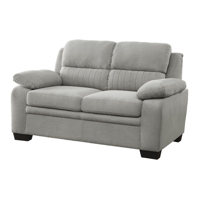 Hugh 58 Inch Loveseat, Gray Polyester, Soft Foam Cushioned, Solid Wood - Benzara