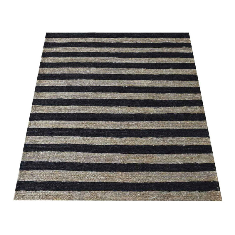 HAND KNOTTED SUMAK JUTE ECO-FRIENDLY Contemporary AREA RUGS  - 4'x6', Rectangle Shape, Beige Black Color, Contemporary, High Pile, Natural Fiber, Outdoor Indoor Handmade Area Rugs (J00083)