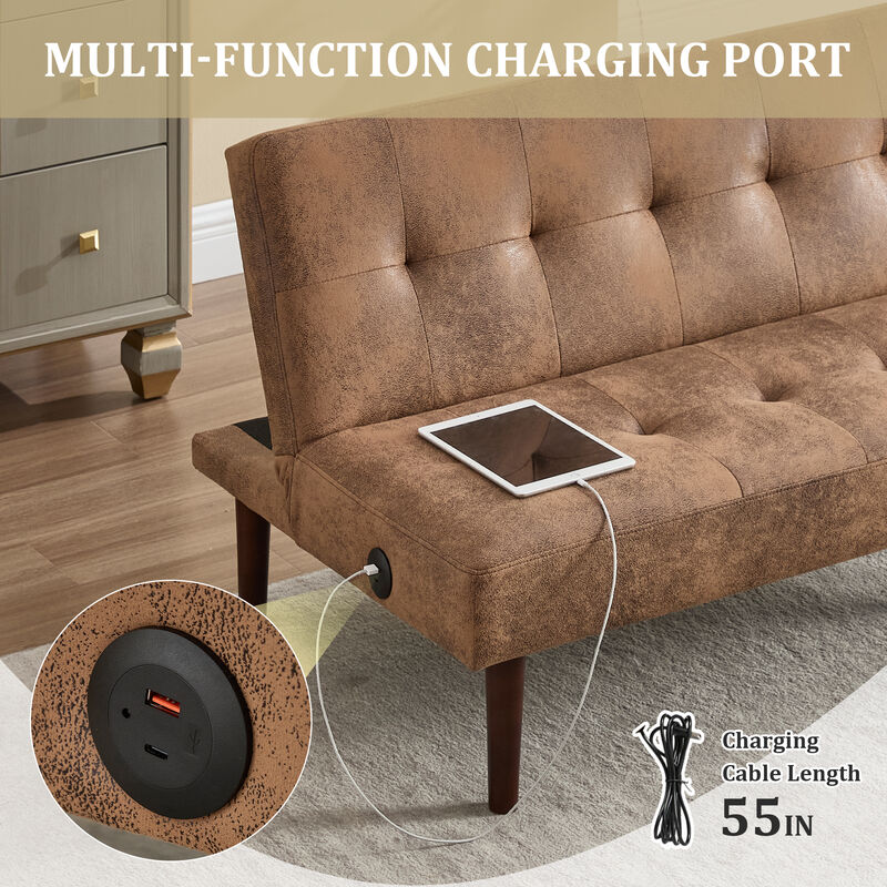 Merax Adjustable Sofa Chaise lounge Futon with Charging Port