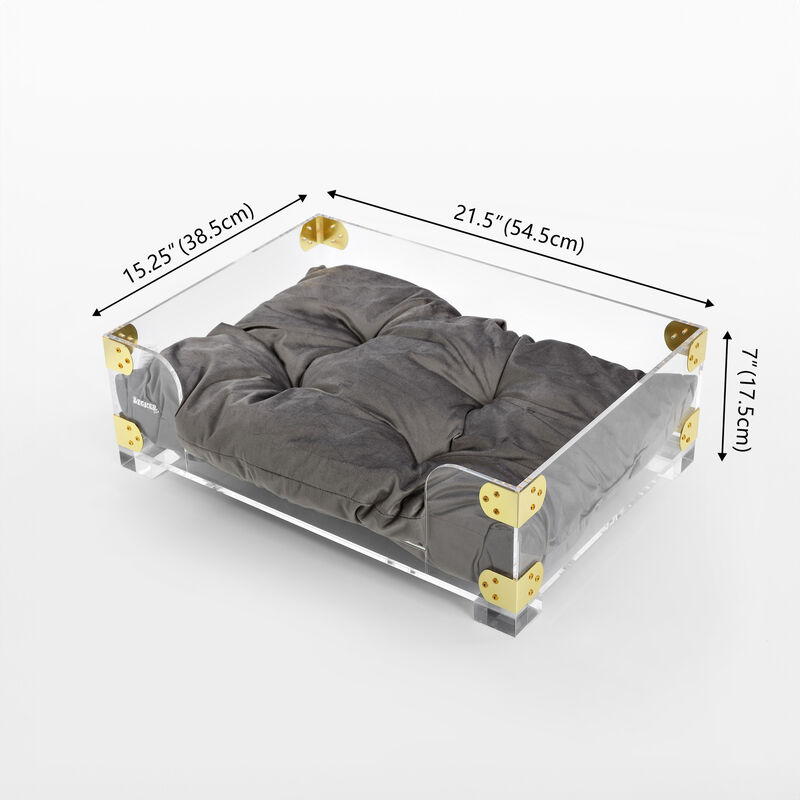 Haines Small/Medium Modern Lucite Velvet Pet Bed with Washable Cushion