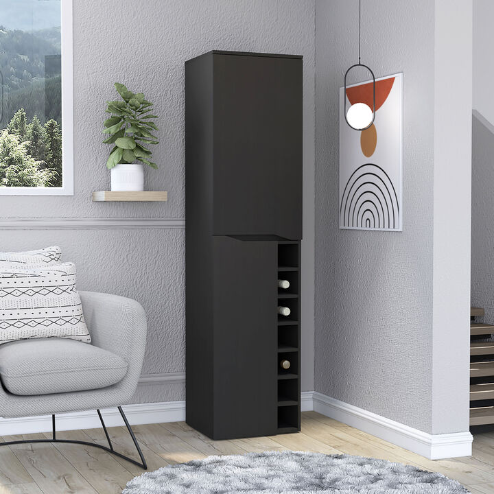 DEPOT E-SHOP Haora Tall Bar Double Door Cabinet, Seven Built-in Wine Rack, One Mobile Shelf, Two Interior Shelves, Black