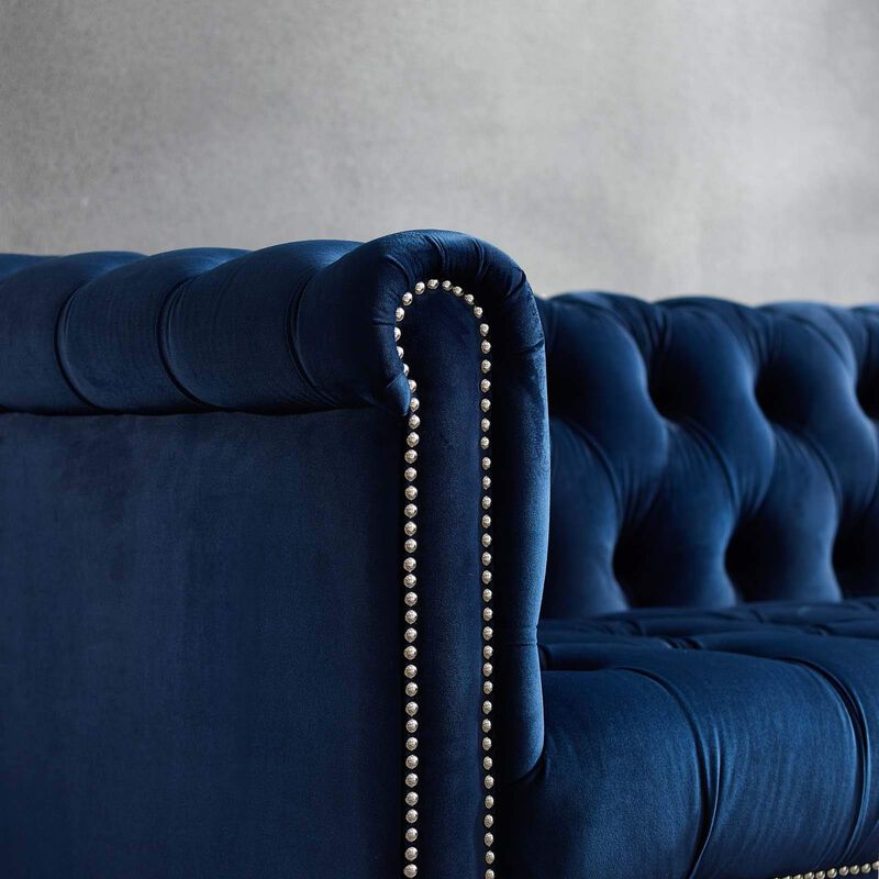 Modway Heritage Tufted Velvet Modern Chesterfield Lounge with Nailhead Trim, Armchair, Midnight Blue