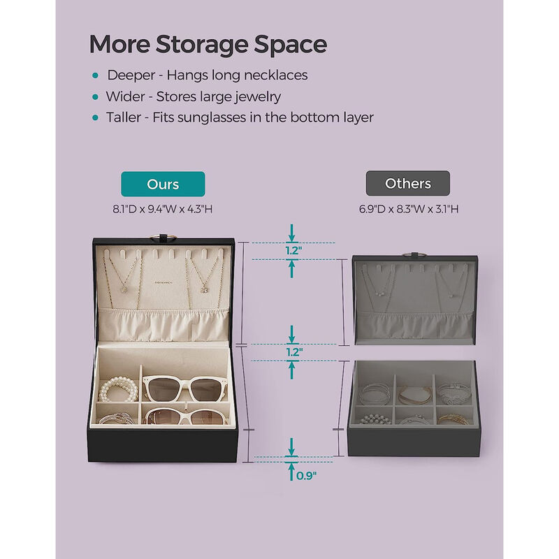 2-Layer Jewelry Box with Handle for Stylish and Portable Storage