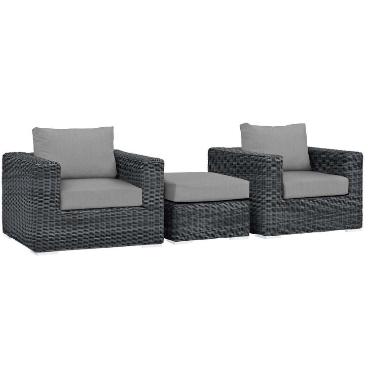 Summon 3 Piece Outdoor Patio Sunbrella Sectional Set - Canvas Gray