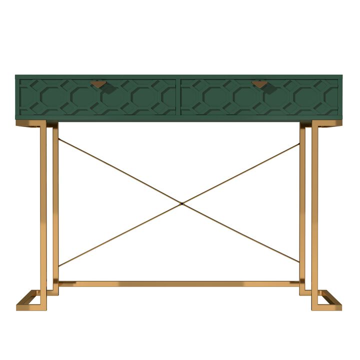 42 in. Rectangular Blue Solid Wood Writing Desk with Metal Stand