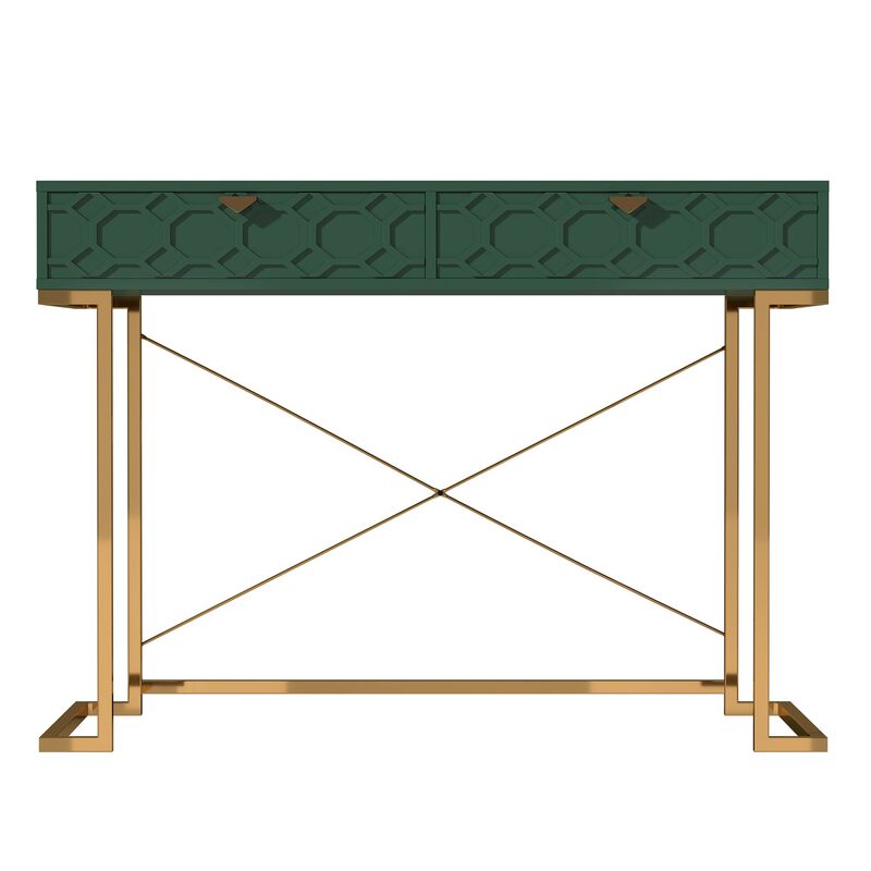 42 in. Rectangular Blue Solid Wood Writing Desk with Metal Stand
