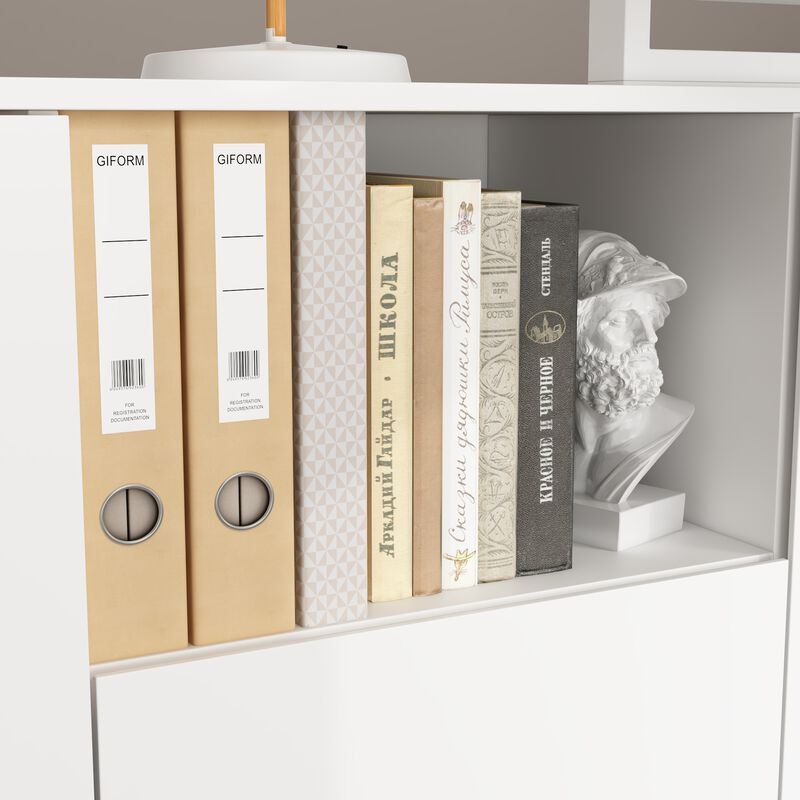 FUFU&GAGA 63-in White Modern/Contemporary L-shaped Desk Hutch Included,(72.4" W x 47.2" D x 46.6" H), White