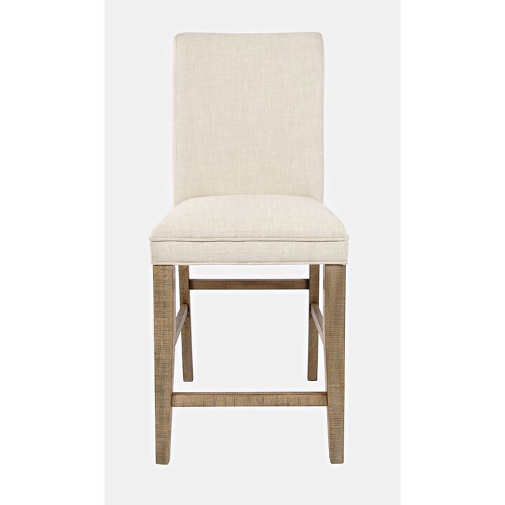 Jofran Modern Rustic Distressed Solid Wood Upholstered Parsons Stool (Set of 2)