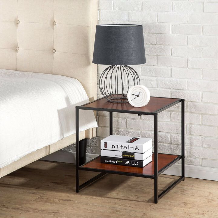Hivvago Modern Steel Frame End Table Nightstand in Brown