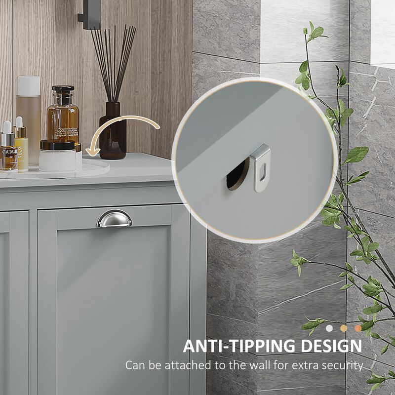 Gray Laundry Solution: Tilt-Out Two-Compartment Bathroom Sorter Cabinet