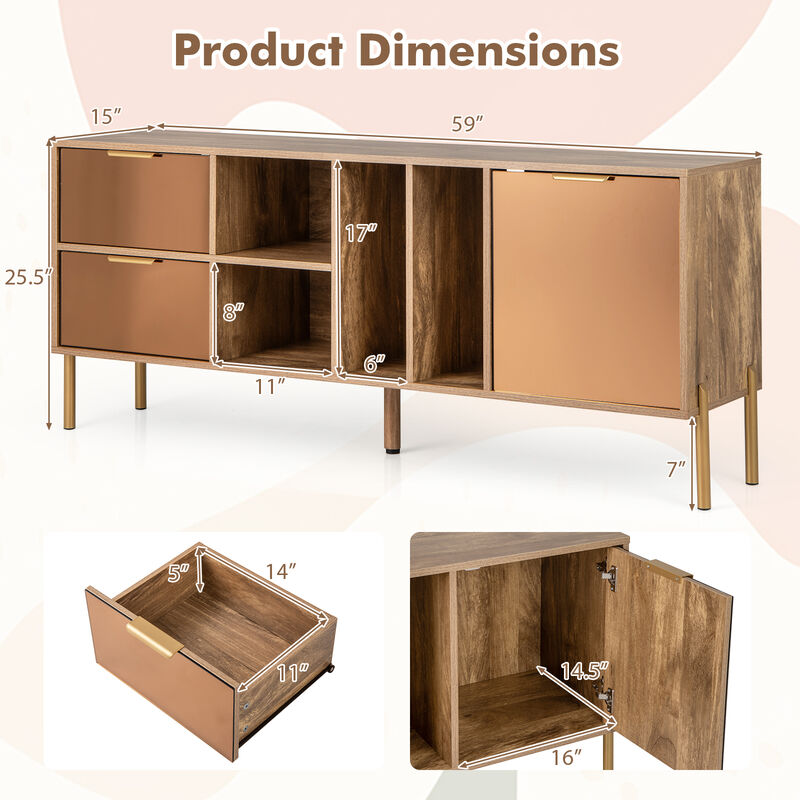Mirrored Buffet Cabinet with 2 Drawers and 1 Door for Living Room