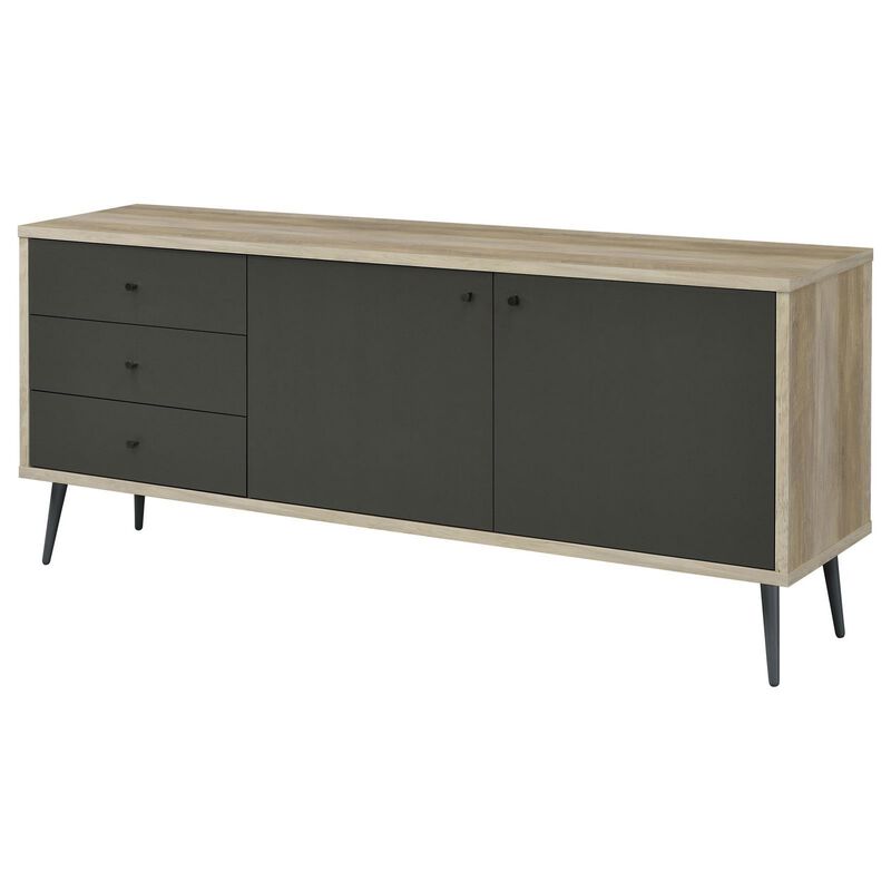 71 Inch Sideboard Console Cabinet, 2 Doors, 2 Shelves, 3 Drawers, Gray - Benzara