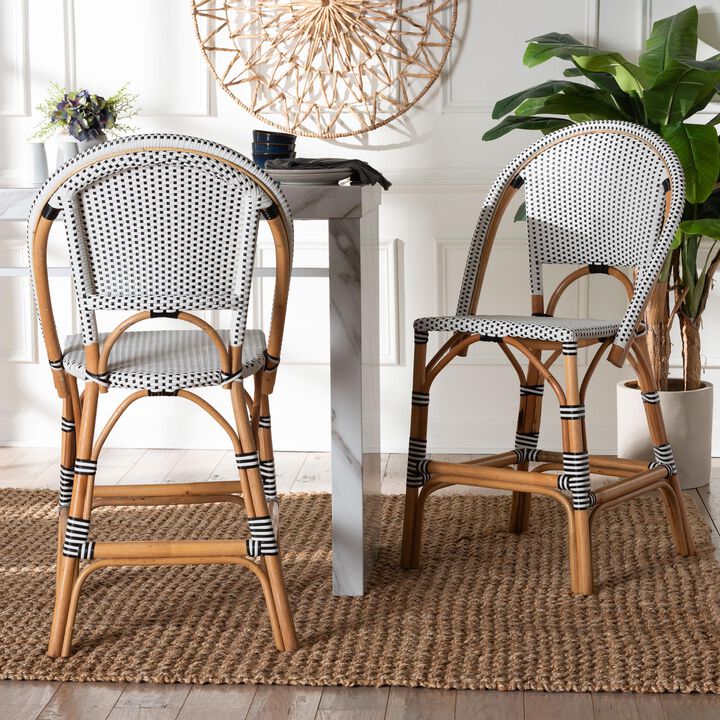 bali & pari Genica Classic French Two Tone Black and White Weaving and Natural Rattan 2 Piece Counter Stool Set