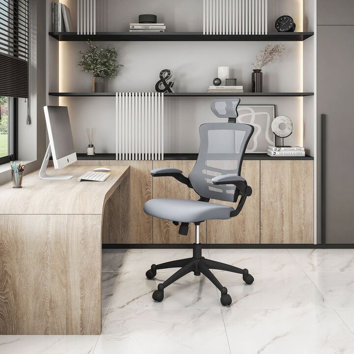 Techni Mobili Modern High-Back Mesh Executive office Chair With Headrest And Flip Up Arms. Color: Silver Grey