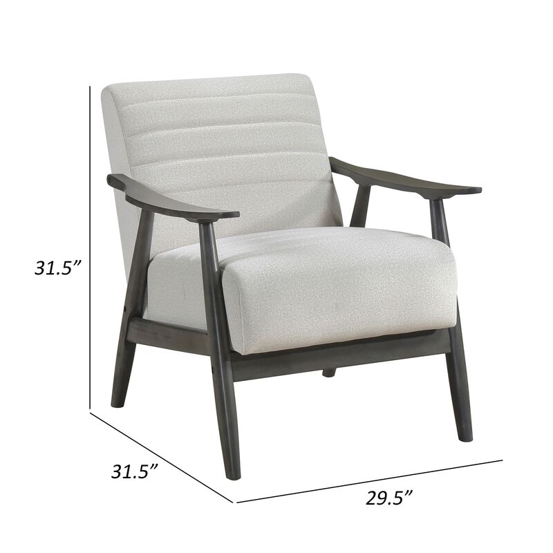 Tira 32 Inch Accent Chair, Channel Stitched, White Velvet, Gray Solid Wood - Benzara