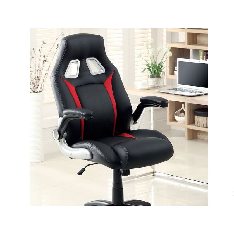 Adjustable Upholstered Office Chair, Black/Red, Padded Armrests