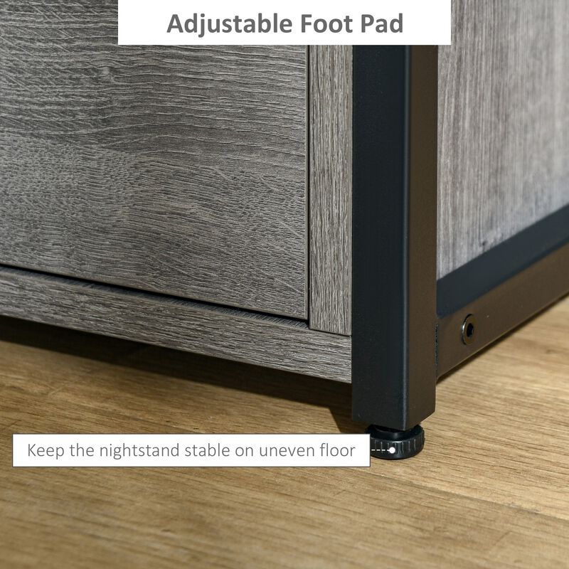 Cool Grey Side Table: Sleek Industrial Bedside Companion with Storage