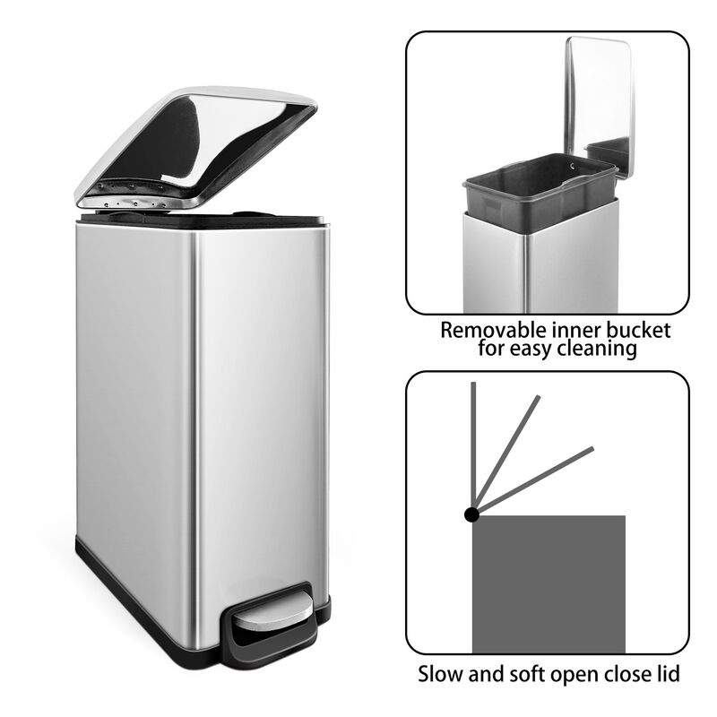 2.6 Gallon  Slim Stainless Steel Trash Can