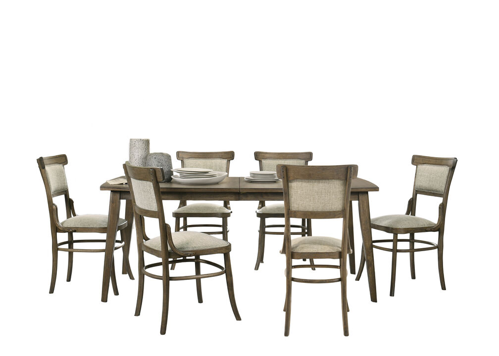 Bistro Vintage Walnut 7 Piece 72" Dining Table Set With Off White Fabric Dining Chairs