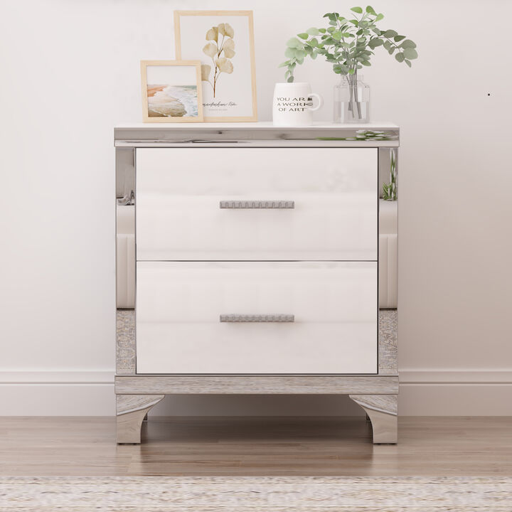 Merax High Gloss Nightstand with Metal Handle