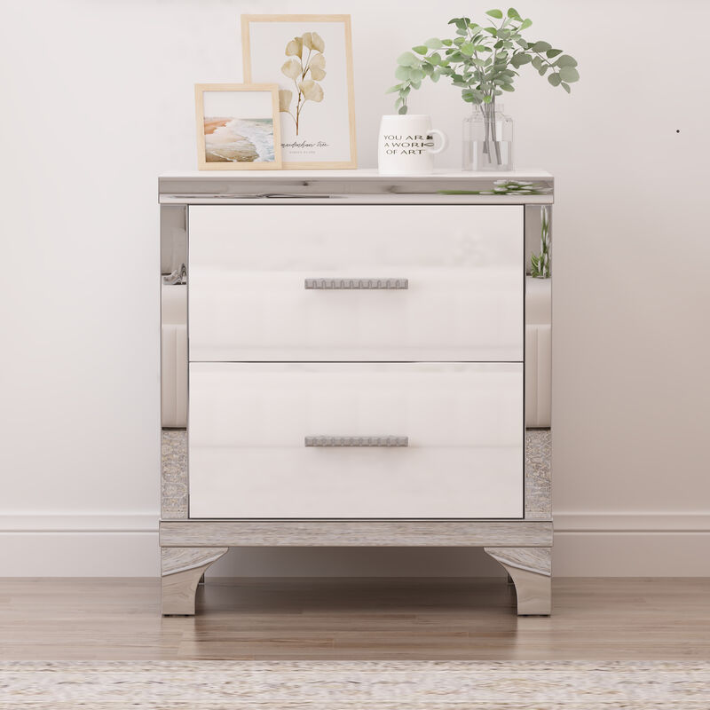 Merax High Gloss Nightstand with Metal Handle