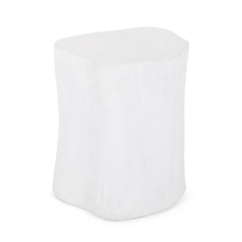 Outdoor End Table, Tree Stump Design, White Concrete Frame, 16 Inch - Benzara