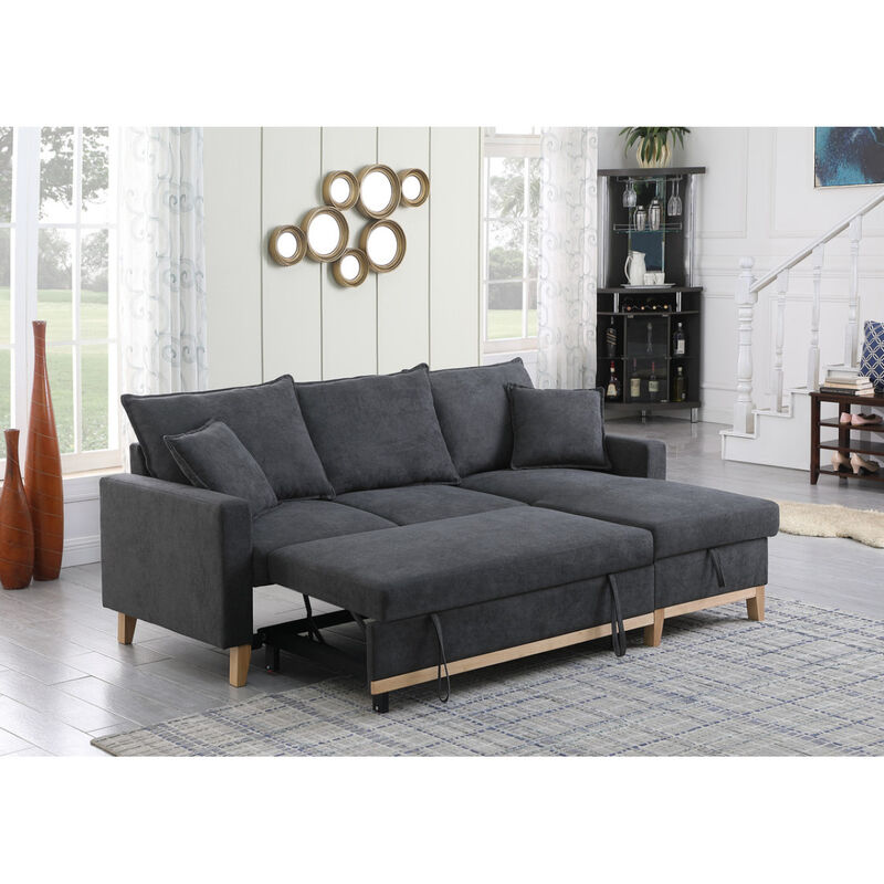 Colton Dark Gray Woven Reversible Sleeper Sectional Sofa With Storage Chaise