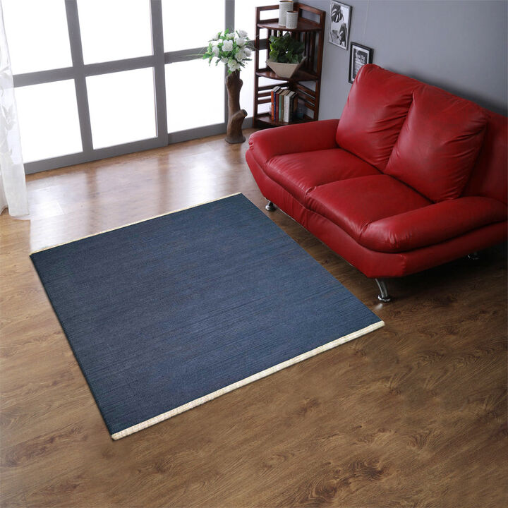 RUGSOTIC CARPETS HAND WOVEN FLAT WEAVE KILIM WOOL ECO-FRIENDLY AREA RUGS  - 6'x6', Square Shape, Blue Color, Solid Plain Design, Low Pile  Handmade Area Rugs for Living Room, Bed Room (D00111)