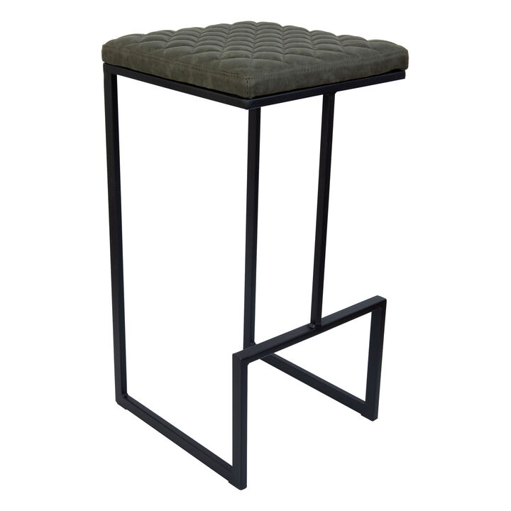 LeisureMod Bar Stool Upholstered in Leather with Diamond-Shaped Stitch Design and Powder-Coated Metal Sled Base for Modern Home, Kitchen, Bars Quincy Collection