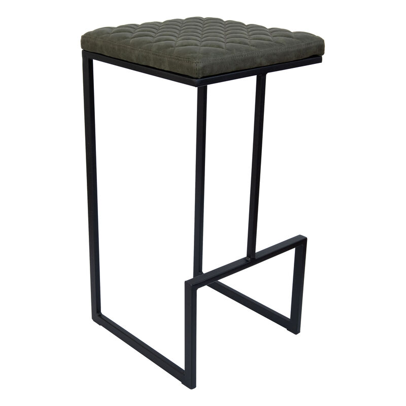 LeisureMod Bar Stool Upholstered in Leather with Diamond-Shaped Stitch Design and Powder-Coated Metal Sled Base for Modern Home, Kitchen, Bars Quincy Collection