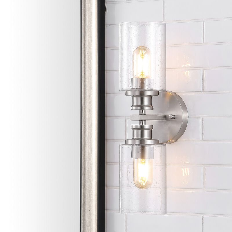 Jules Edison Cylinder Iron/Seeded Glass Farmhouse Contemporary LED Wall Sconce