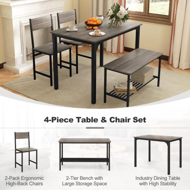 Hivvago 4 Pieces Rustic Dining Table Set with 2 Chairs and Bench