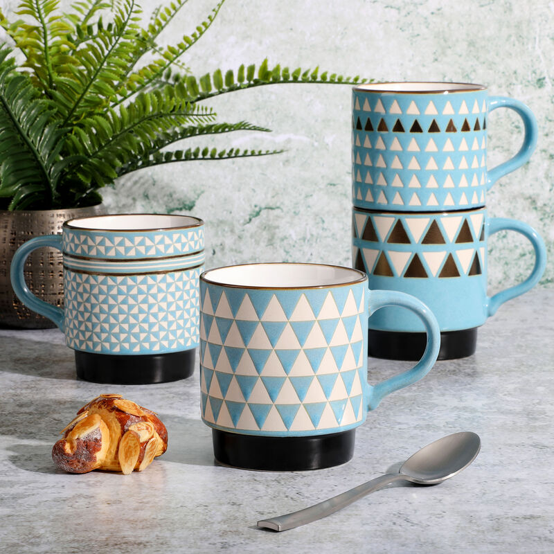 Mr. Coffee Prime Valley 4 Piece 15 Ounce Stackable Coffee Mug Set in Assorted Designs