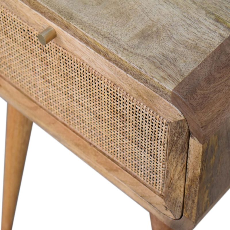 Mini Woven 1 Drawer Oak-ish Solid Wood Nightstand