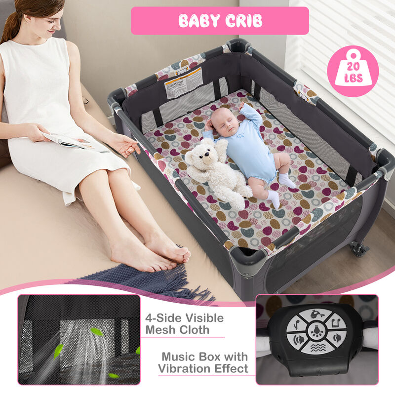 4-in-1 Convertible Portable Baby Playard Newborn Napper with Music and Toys