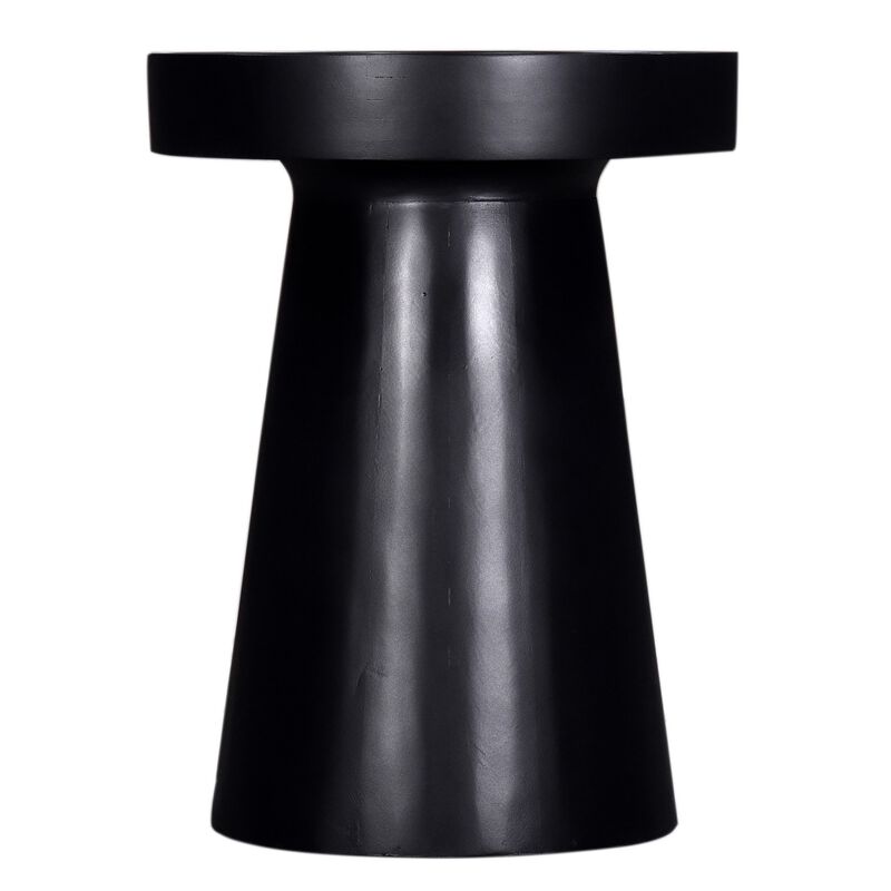 Side End Table, 16 Inch Raised Edge Round Top, Flared Base, Black Wood - Benzara