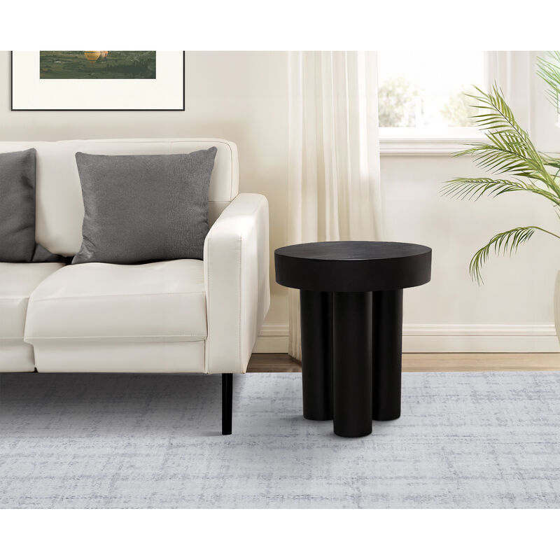 16 Inch Modern End Table, Thick Sturdy Surface, Tripod Legs, Black Wood - Benzara