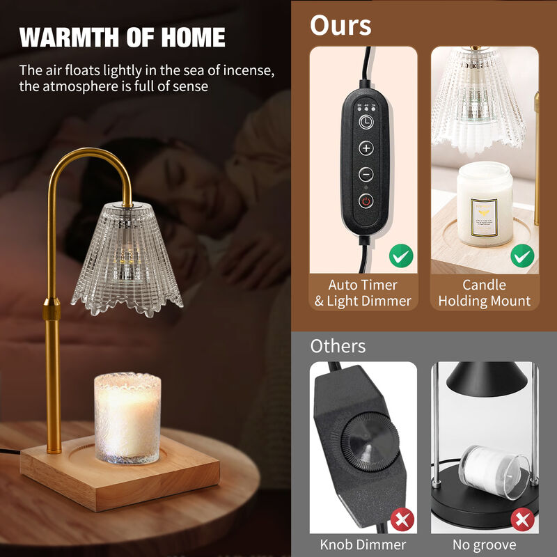 Candle warm lamp with dimmer and timer, aromatherapy wax candle melt lamp, adjustable height, clear glass lamp shade, preferred for gifts