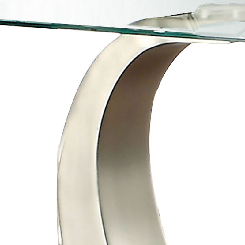 Glass Top End Table with Curved Pedestal Base, Black and Gray-Benzara