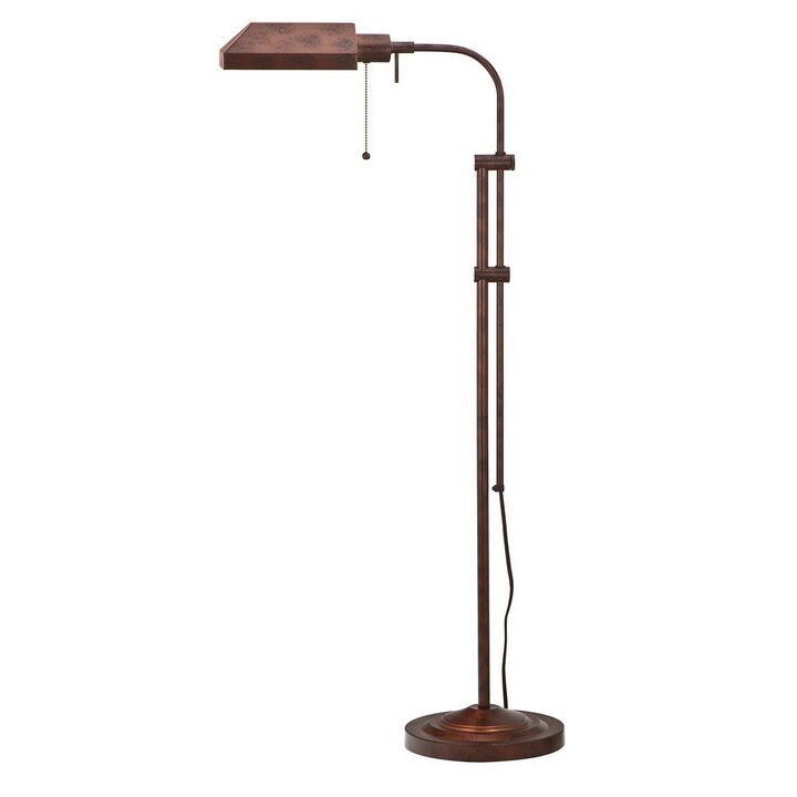 Metal Rectangular Floor Lamp with Adjustable Pole, Bronze-Benzara